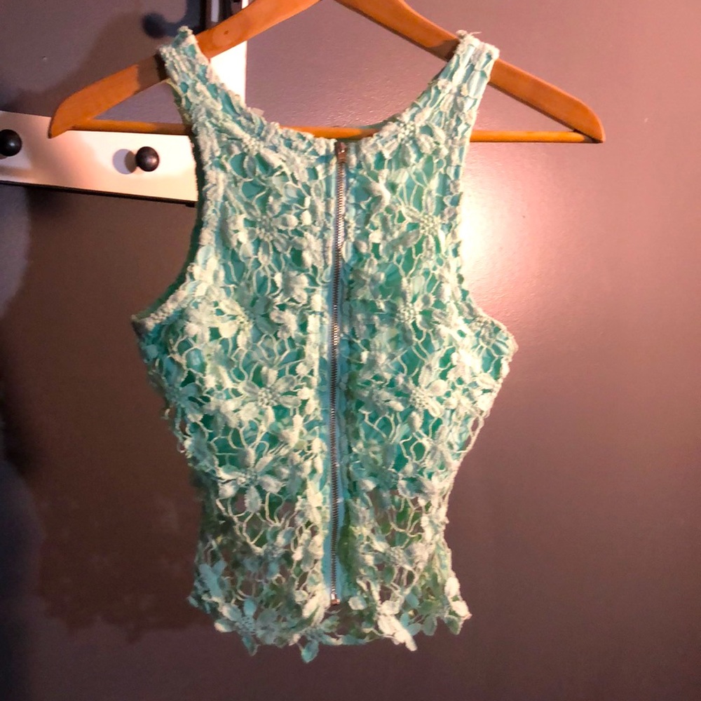 Crochet teal crop top